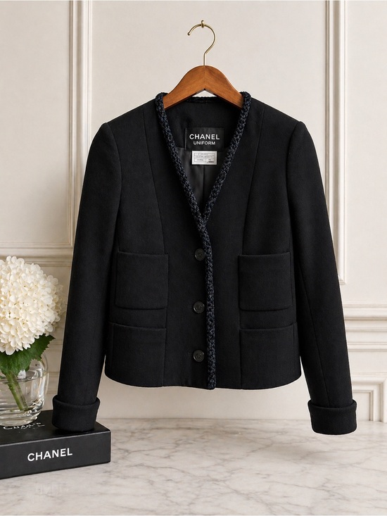 CHANEL Jackets & Blazers - Chanel Uniform Black Cropped Jacket – Tweed Trim – Size 38 (Fits Small)